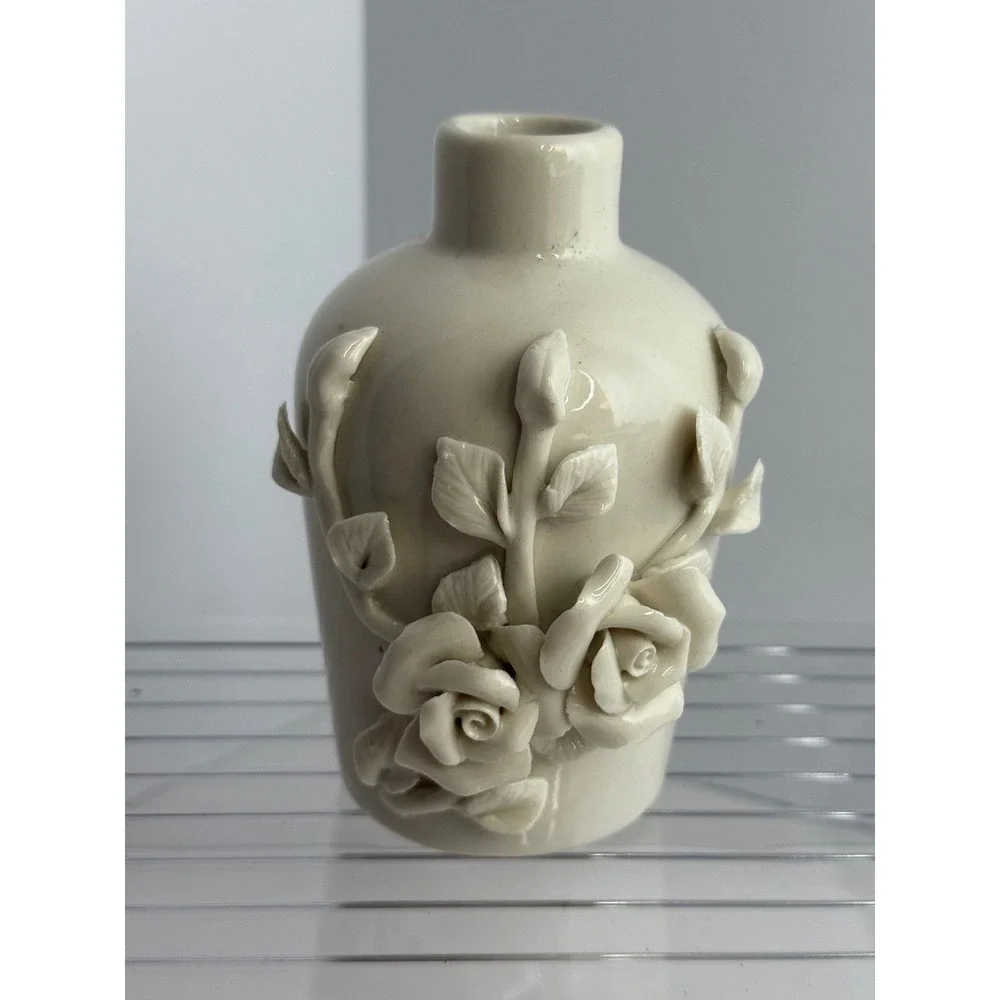 Vintage Ceramic Vase with Raised Rose Floral Design ‎ Bud Vase